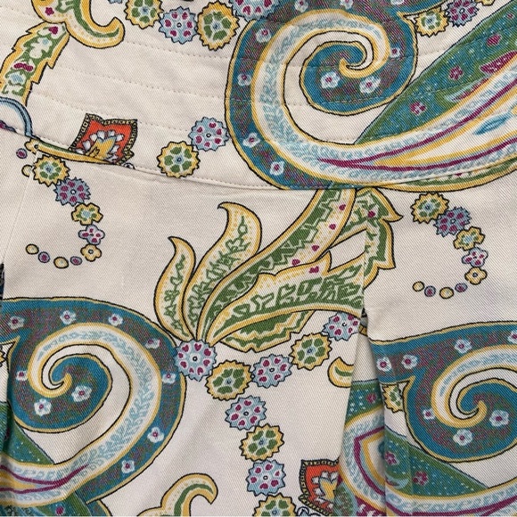 IZOD Paisley Skirt Pinks Green Skater Pleated Size 12 Knee Length Vintage Preppy - Picture 6 of 7